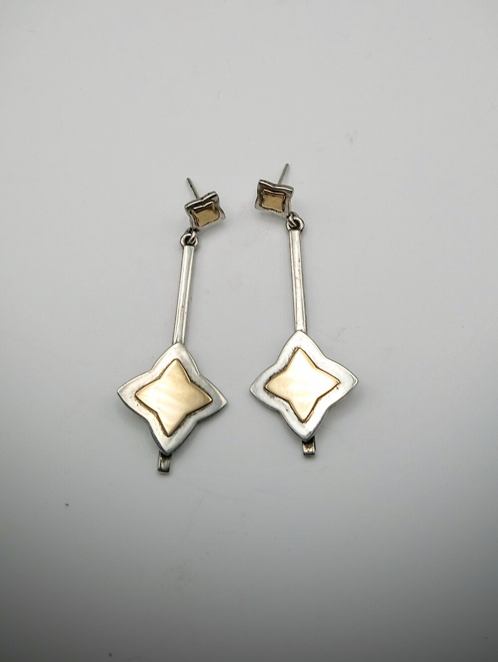 Vintage Mexican 950 Silver & Yellow Gold Geometric Drop Earrings